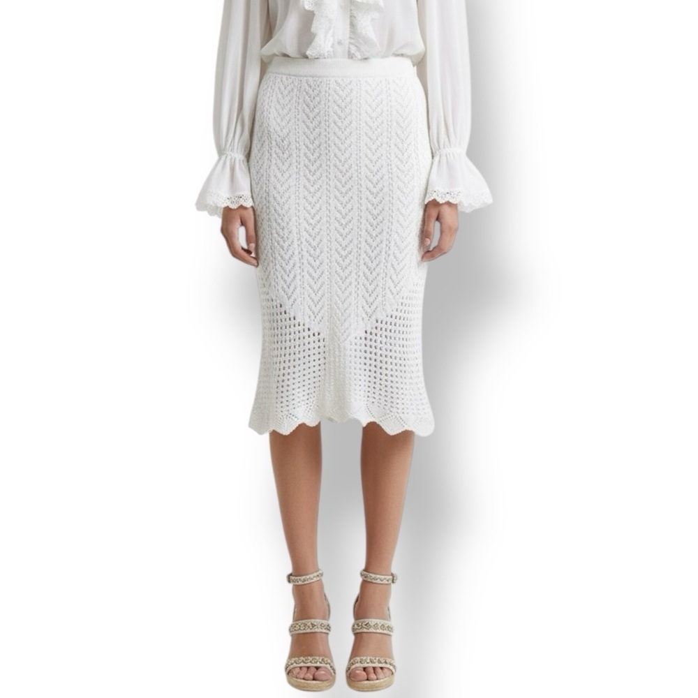 White Crochet Midi Skirt Size M
